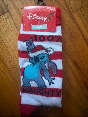 Disney men’s 100% Naughty' Red & White Stitch Holiday Socks